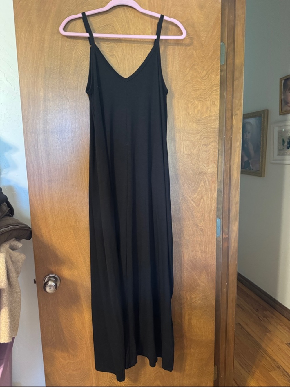 Minimalist Black Slip Dress with V-Neck